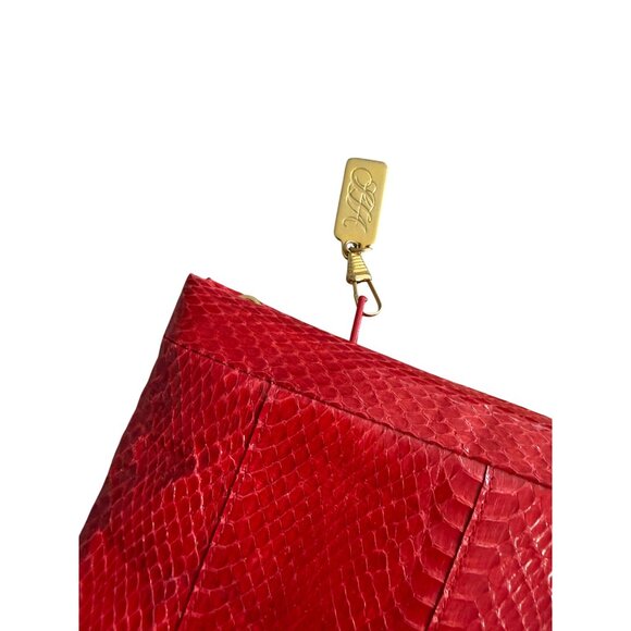 SAKS FIFTH AVENUE Vintage Red Eel Skin Clutch Handbag - Picture 5 of 9
